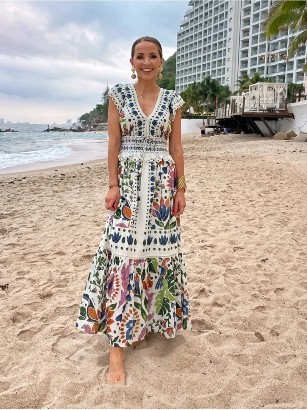 NEW Viral Camila Summer Garden Party Floral Maxi Dress Cotton Scallop Smocked
